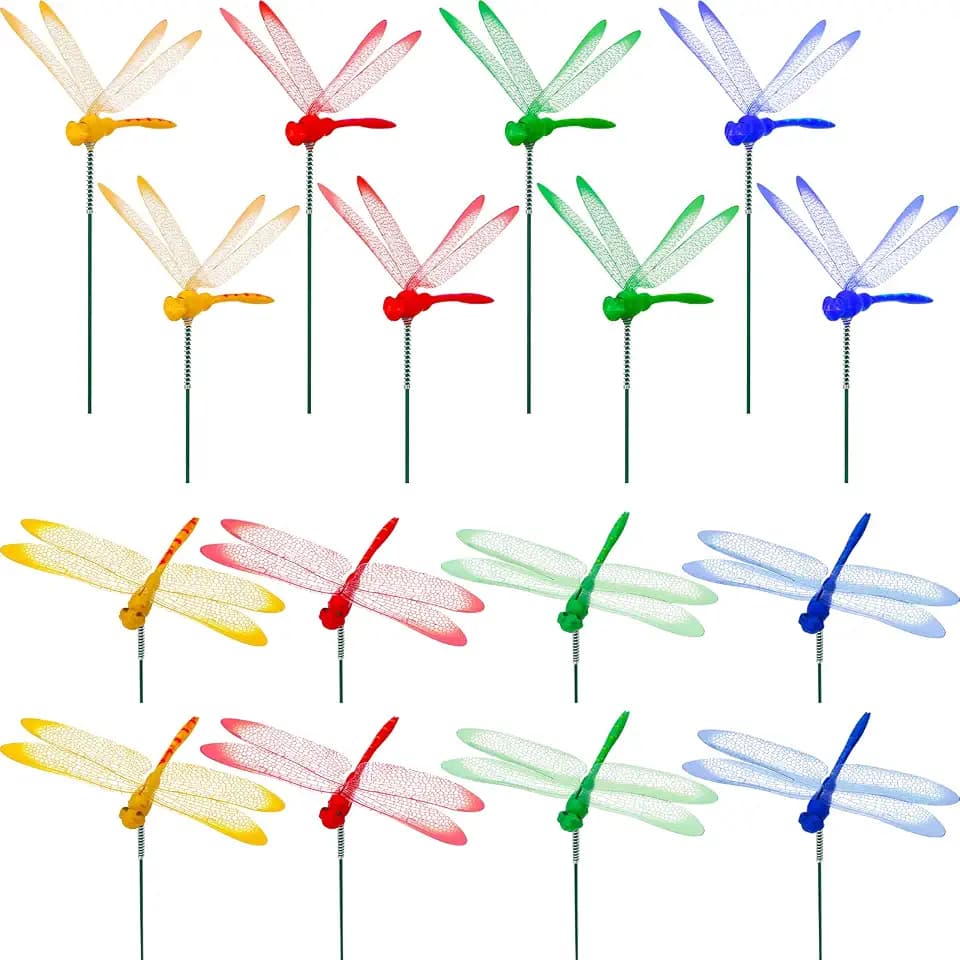 Augshy 50Pcs Artificial Dragonfly Decorations, 3D Dragonfly Garden Stakes
