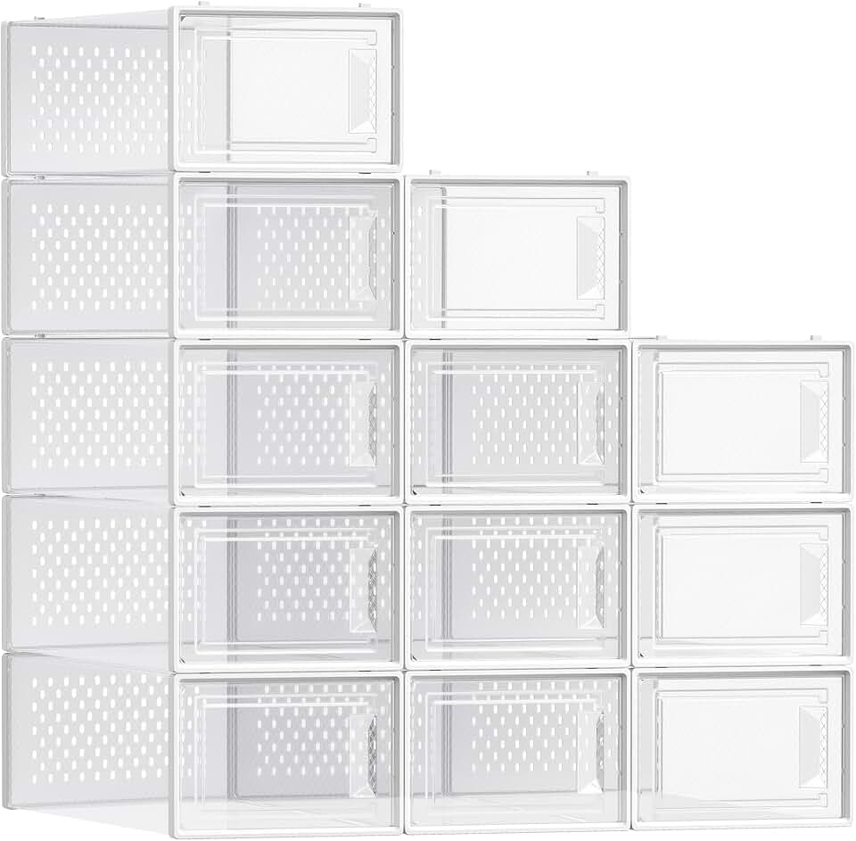 SONGMICS Shoe Boxes, Clear Plastic Sneaker Box, Pack of 12