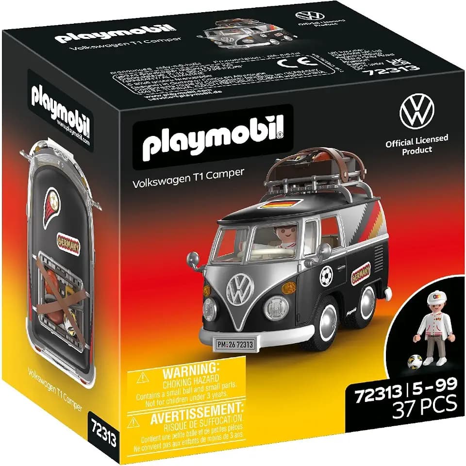 PLAYMOBIL | Volkswagen | Volkswagen T1 Camper GER Edition | Kultiger Retro‑Camper mit Sportausrüstung, Dachgepäckträger & Stickerbogen | Für Kinder ab 4 Jahren | 72313