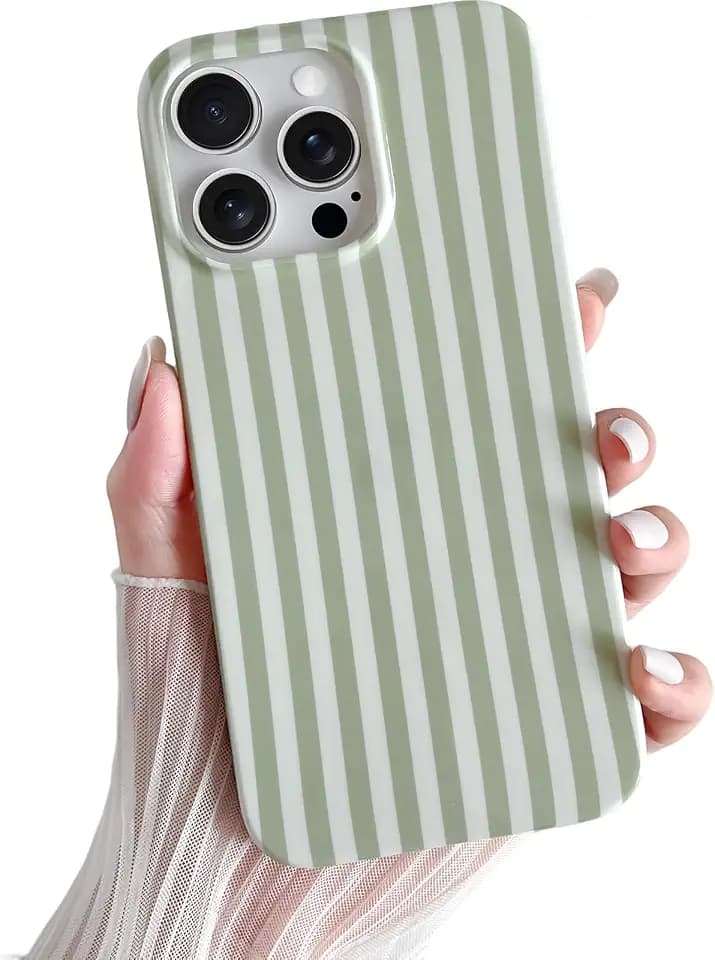 Yeddabox for iPhone 15 Pro Case Cute Striped Phone Case Soft TPU Slim Shockproof Phone Cover for Women Girls, Sage Green