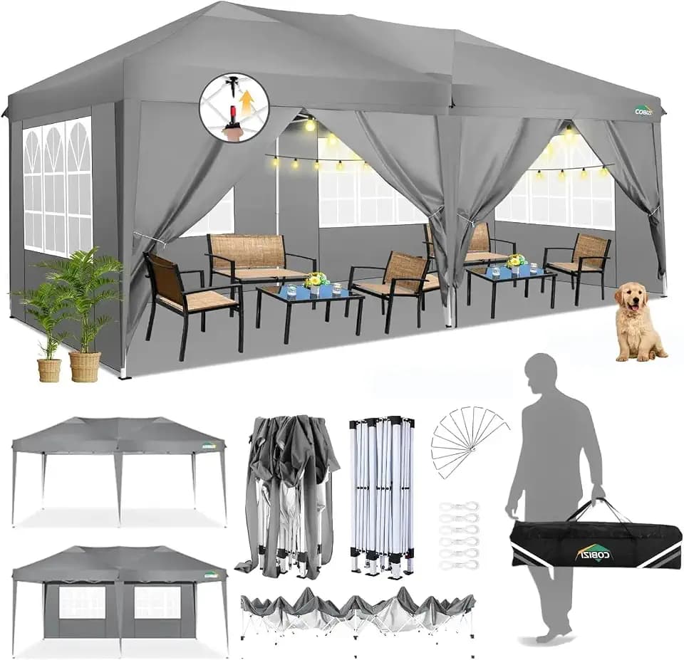 COBIZI Faltpavillon 3x6m Pop Up Pavillon Wasserdicht Partyzelt, Grau