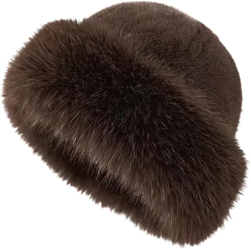 Flauschiger Fischerhut, Pelzmützen für Damen, Winter, warmer Pelzhut, dicker Plüsch, Kunstpelzhut, flauschige Mütze, Damen-Wintermützen für Damen, Pelzmützen für Damen