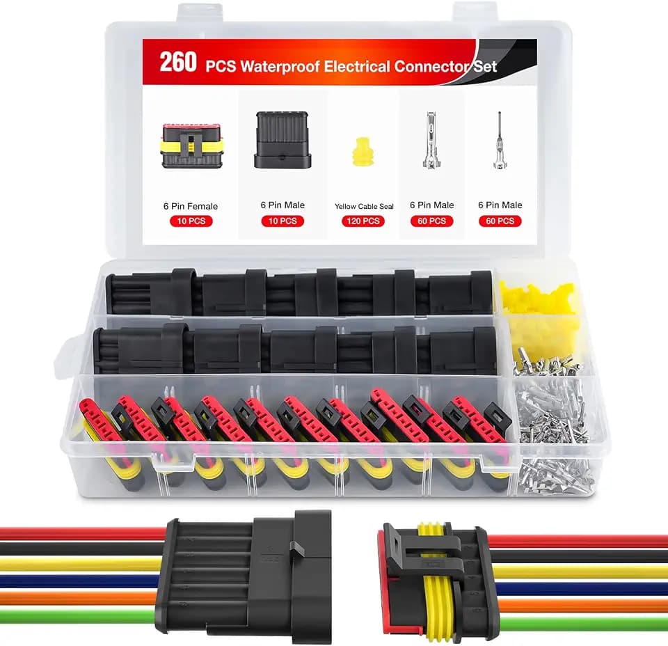 Nilight 260PCS 6 Pin Electrical Connector ‎Plug with Male Female Terminals