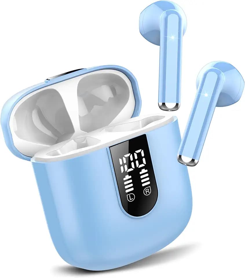 Jesebang Bluetooth Kopfhörer In Ear, Kopfhörer Kabellos Bluetooth 5.3, Ultraleicht Ohrhörer mit HD Mikrofon, Herausragender Sound Musik Streaming bis zu 30 Stunden, LED-Anzeige, IP7 Wasserdicht, Blau