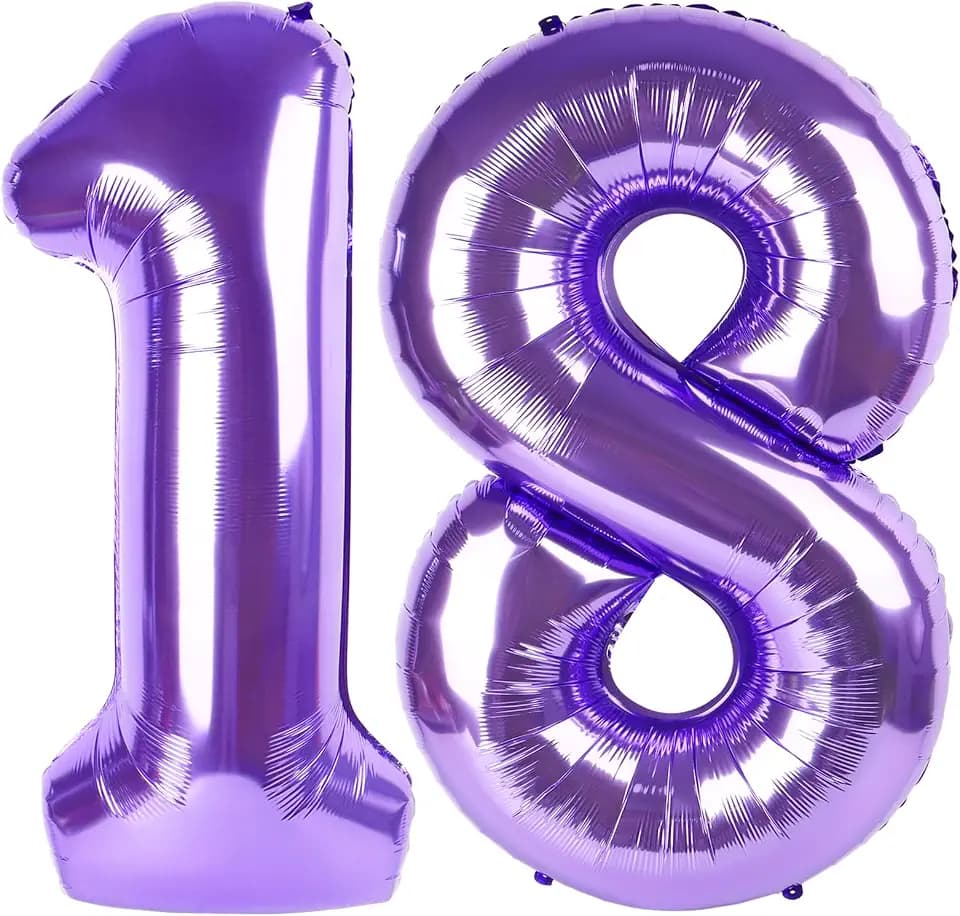 Purple 18 Balloon - Number Balloon 40 Inch, 18th Purple Decorations