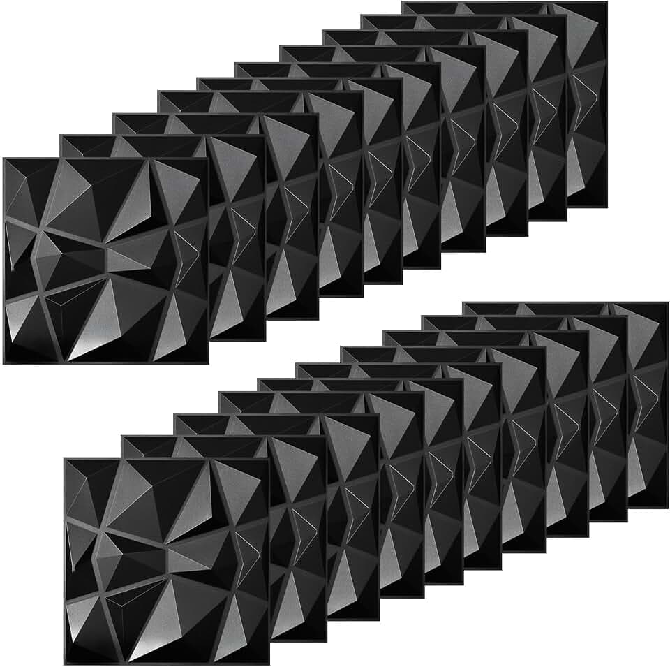 20 Stück 3D Wandpaneele Selbstklebend Steinoptik, 30 × 30 cm PVC Wandpaneele Gaming Schwarz, Wandpaneele Badezimmer Outdoor Wetterfest, Wandverkleidung Innen Aussen, 3D Wall Panels Tiles