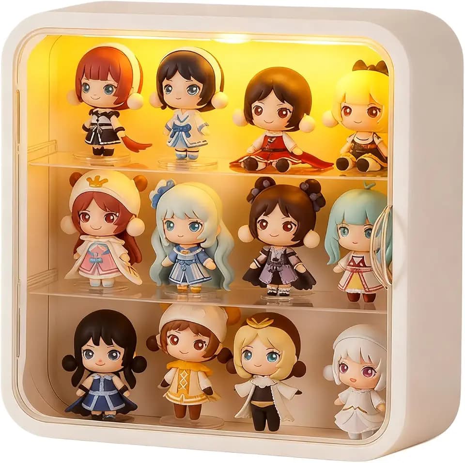 powerking Clear Display Case for Figures, Stackable Acrylic Storage Organizers Box with Magnetic Door, Dustproof Hobby Showcase for Collectibles, Dolls, Toys and Jewelry Display (Style D)