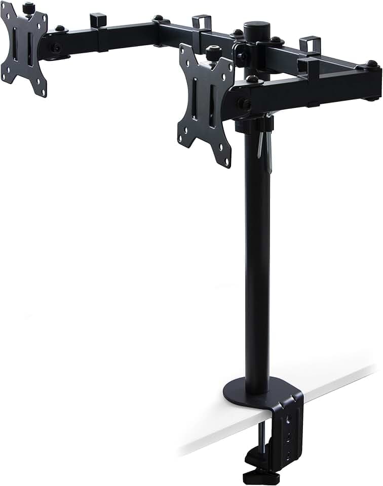Emuca - Doppelter Monitorständer 13 bis 32 Zoll für Tisch, Gelenkarm, Desktop-Monitor bis 8 kg, höhenverstellbar, kippbar und um 360 ° drehbar, MAX VESA 75x75mm-100x100 mm, schwarzer Stahl