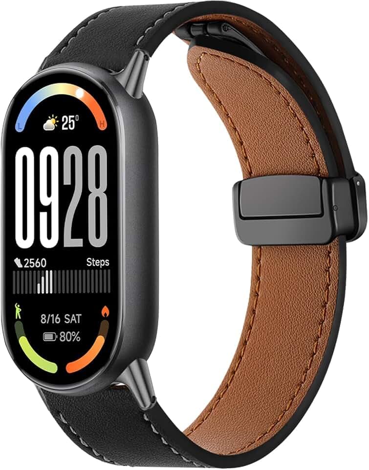 SeNool PU Lederarmband für Xiaomi Smart Band 10/Band 9/Band 8 (Schwarz)