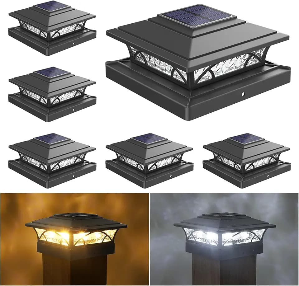 JOFIOS Solar Post Cap Lights Outdoor 6pack - Black Deck Fence Post Lights Solar Powered with 16LEDS 2 Lighting Modes, 4x4/5x5/6x6 Waterproof Fence Post Lights for Garden Patio Porch Backyard