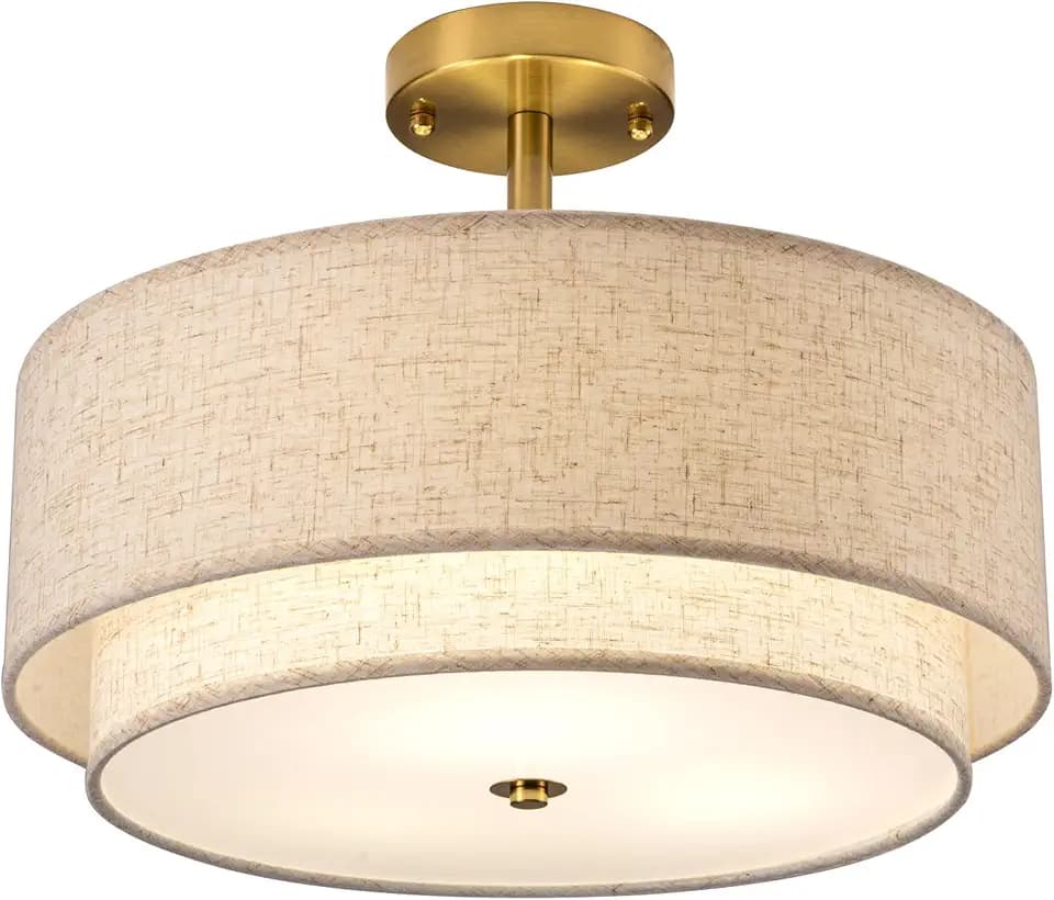 Gold Semi Flush Mount Ceiling Light,16", 3-Lights