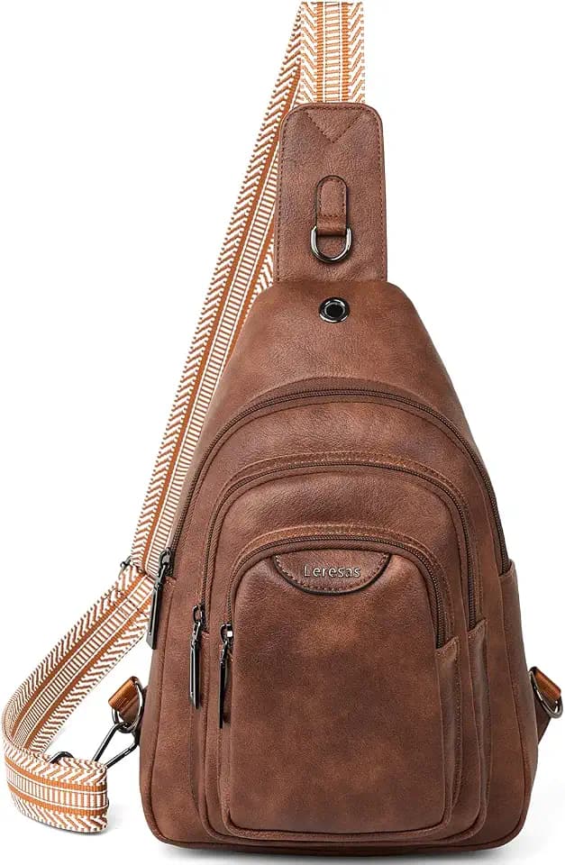 Leresas 10L Crossbody Sling Bag for Women Men Anti Theft Cross Body Fanny Pack Belt Bag Purse Gifts for Women Faux Leather, Brown