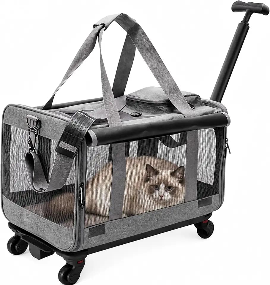 Rolling Cat Carrier with Detachable Wheels, Soft Sided, Gray