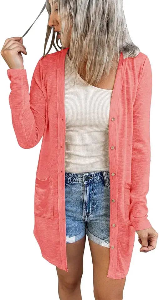 MEROKEETY Womens Summer Lightweight Long Cardigan 2026 Open Front Pockets