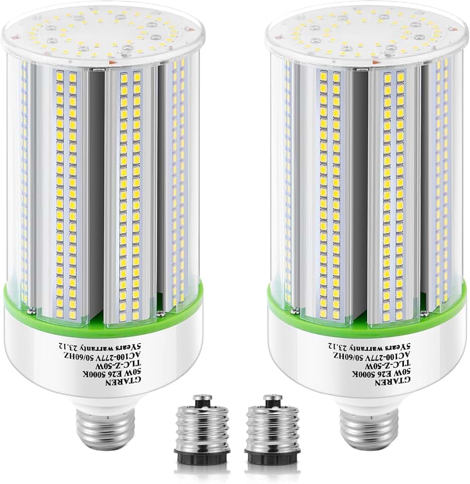 GTAREN 2-Pack 50w Corn LED Light Bulb,E26/E39 led Bulbs,120-277v 5000k,Replacement HID HPS Mercury Vapor CFL Metal Halide Lamp for Indoor Outdoor Garage Yard Driveway Storage Room Work Shop