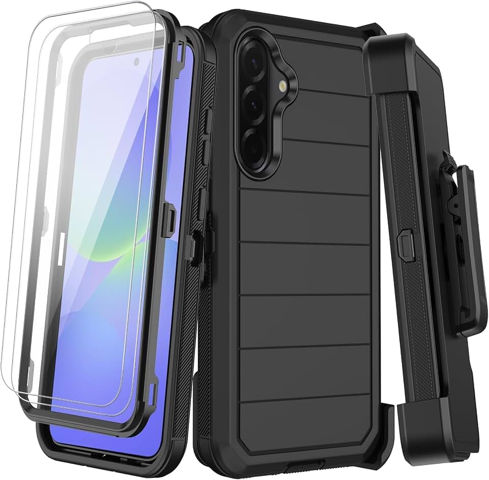 for Samsung Galaxy A36 5G Case with Belt Clip Holster,2X Screen Protectors & Kickstand,Heavy Duty Shockproof Drop Protection Bumper Military Grade Full Body Non Slip Rugged Durable Phone Cover (Black)