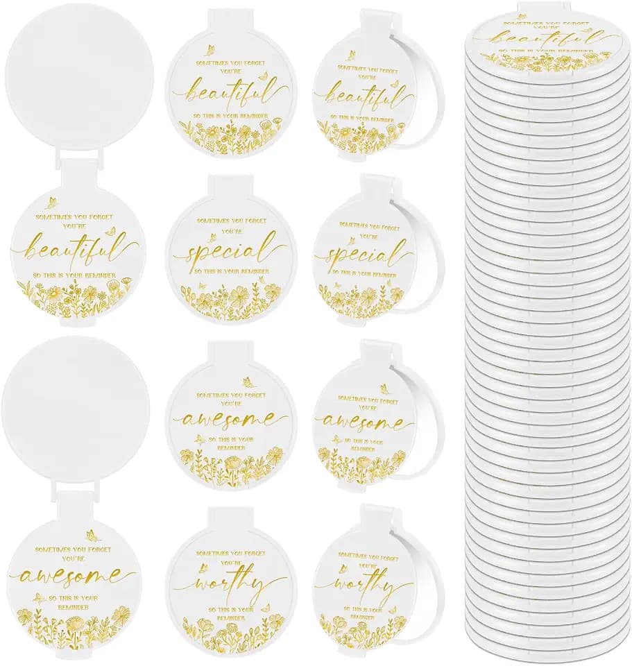 100 Pcs Inspirational Compact Mirror Bulk Small Pocket Mirror Purse Round Portable Folding Makeup Mirror Thanksgiving for Women Coworker Employee Teacher(White)