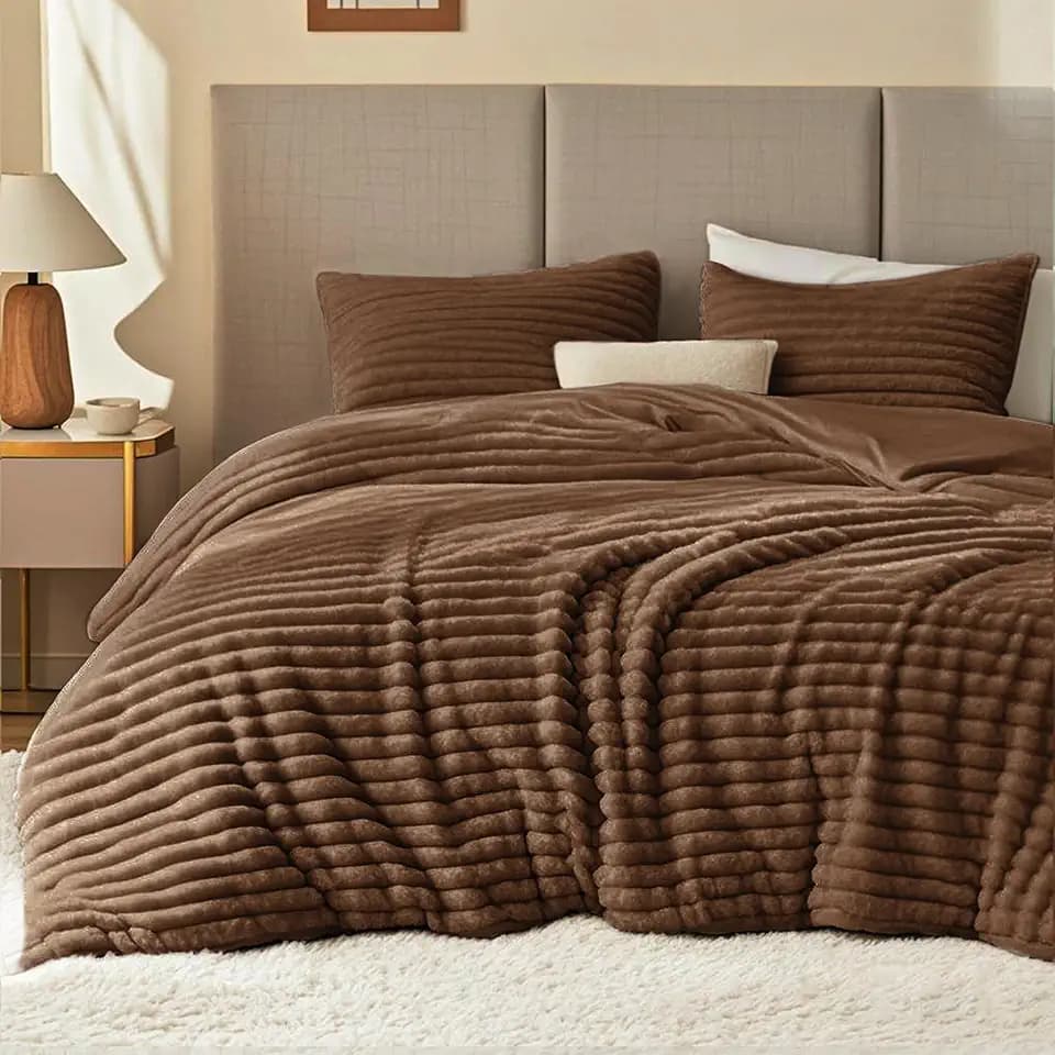 EXQ Home Fluffy Comforter Set Full Size,3 Pieces Bed Set,Taupe Brown