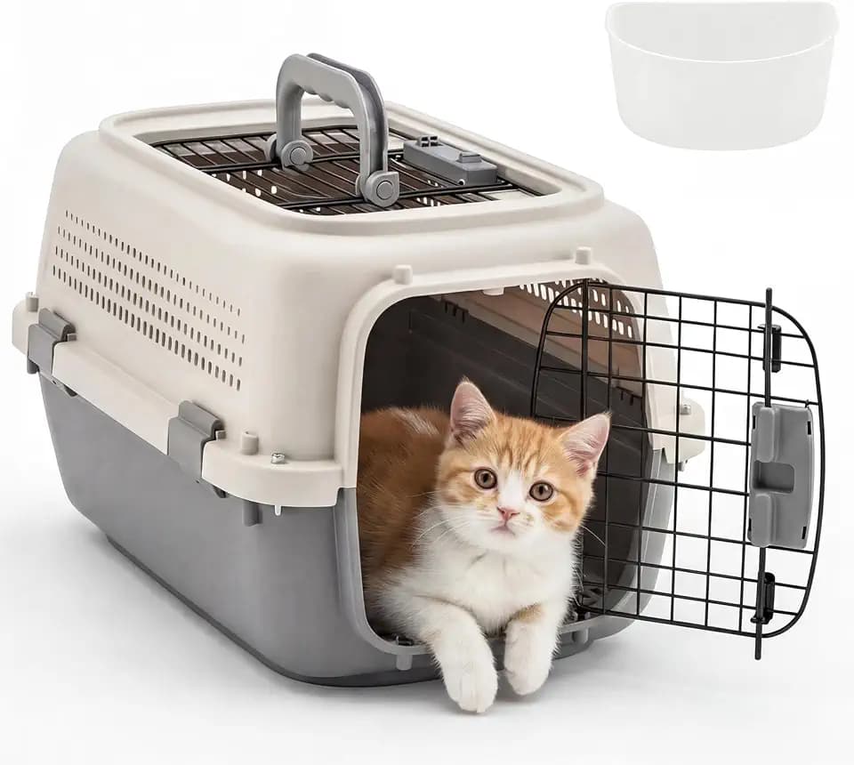 DUMOS 23" Hard-Sided Pet Carrier for Small Pets, 2 Door Cat Carrier, Beige