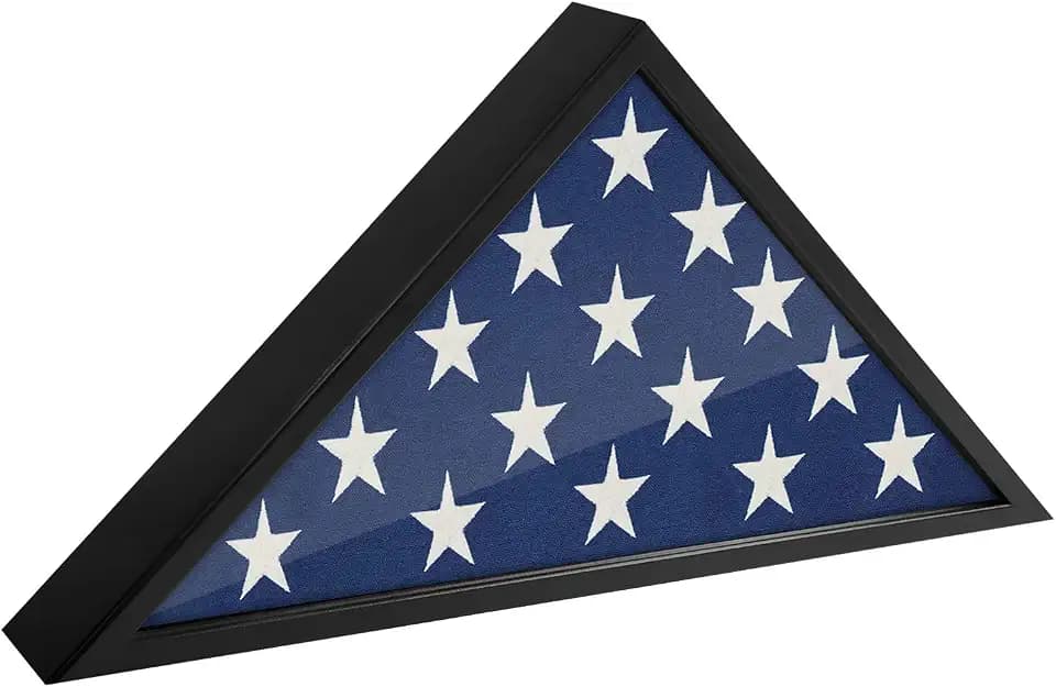 Americanflat Large Flag Display Case for Folded 5x9.5' Burial Flags - Engineered Wood Display Box for Wall or Tabletop - Silhouette Collection - Black