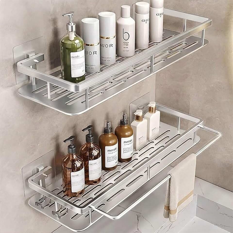 EVALAND Self Adhesive Shower Caddy Organizer 2-Pack No-Drill Storage
