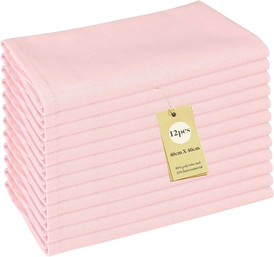12 Stk Weich Polyester-Leinen Gemischt Abendessen Cloth Servietten, Leinenservietten 40x40cm Stoffservietten für täglichen Gebrauch Küche, Zuhause Familie Party Weihnachten Hochzeite, Hellrosa