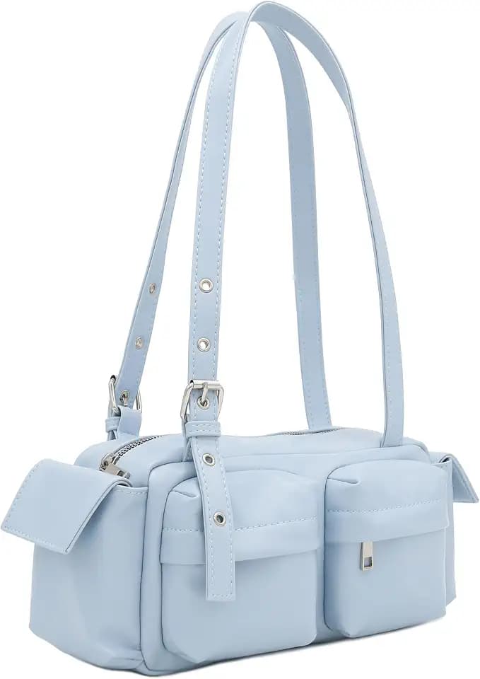 FashionPuzzle Women's Glossy PU Leather Multi Pocket Shoulder Bag