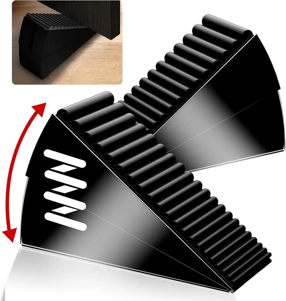 2 Pack Strongest Metal Heavy Duty Door Stop, Large Door Stoppers with Adjustable Spring, Tall Door Wedge up to 3 inch, Door Stoppers for Bottom of Door, Black Rubber Door Stops for Floor Wall
