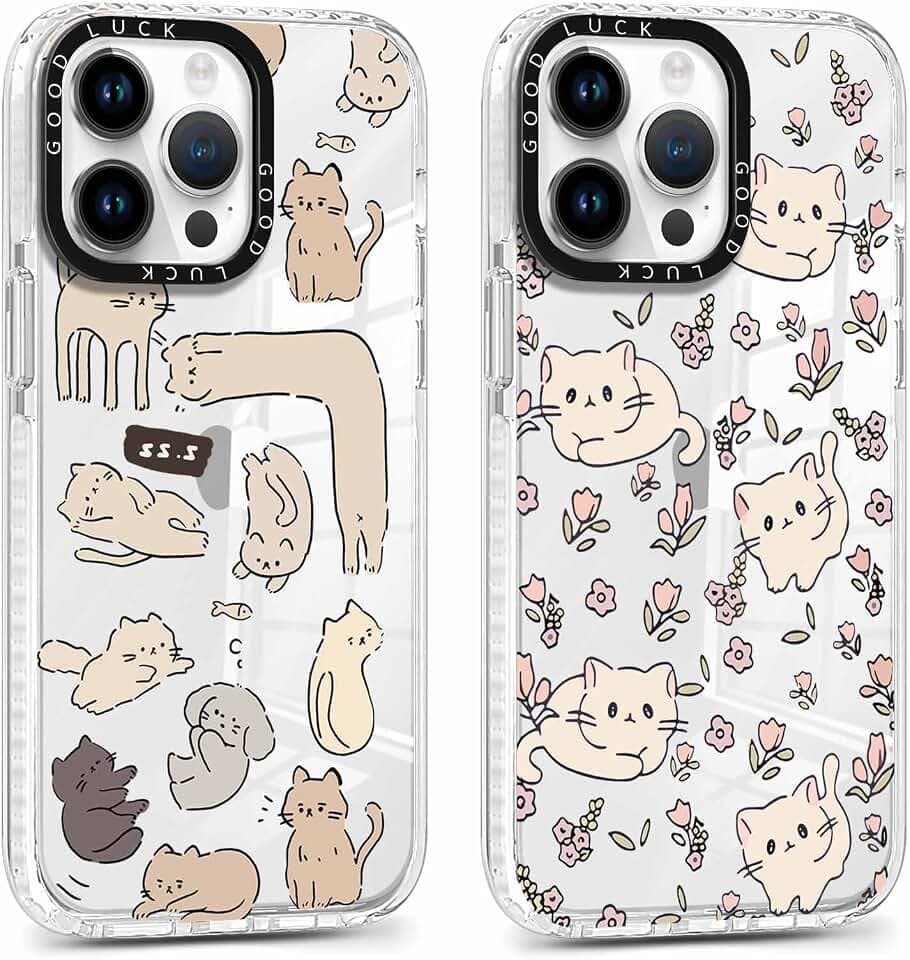 Xylota 2 Stück Transparent Handyhülle für iPhone 14 Pro Max 6,7" Hülle, Durchsichtig Case Muster Niedlich Katze Mädchen Schutzhülle, Weich Silikon TPU Bumper Stoßfeste Cover für iPhone 14 Pro Max,07