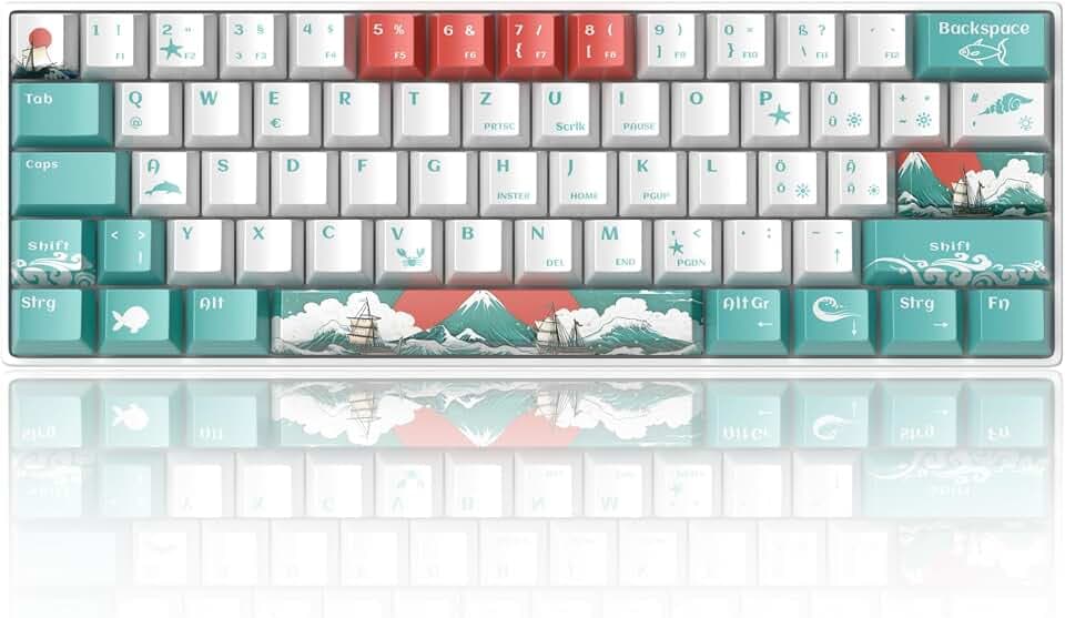MageGee MK-STAR61 60% Mechanische Tastatur DE Layout, Hot-Swap-fähige kabelgebundene RGB-Gaming-Tastatur mit Farbstoff-Sublimationstastenkappen, vorgeölten Schaltern, Eva-Schaum für Mac/Win (Wellen)