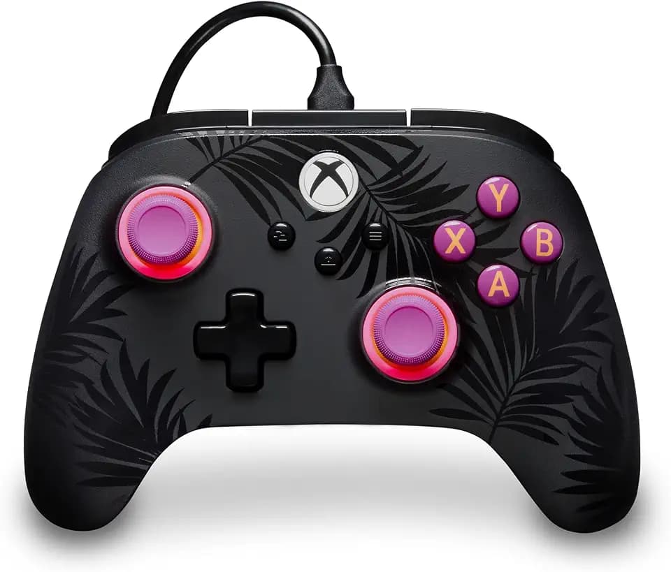 PowerA Advantage Plus kabelgebundener Controller für Xbox Series X|S - Palmen im Mondlicht, offiziell lizenziert, verstellbare Daumensticks mit Halleffekt, belegbare Tasten, Xbox One & Windows 10/11