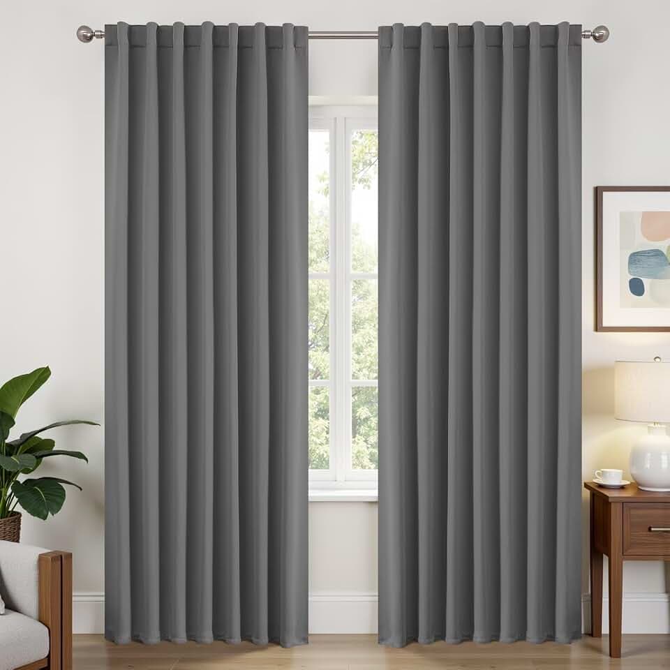 Joydeco Blackout Curtains 108 Inches Long, Thermal Insulated Black Out Curtains 2 Panels Set, Room Darkening Drapes for Living Room Window Rod Pocket Back Tab (W52 x L108 Inch, Light Grey)