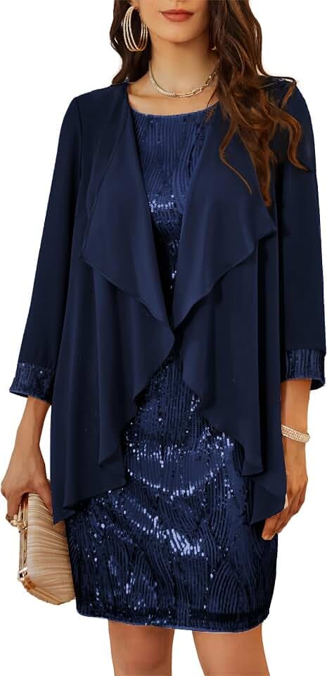 GRACE KARIN Damen Ärmelloses Rundhals Pailletten Cami Kleid Elegant Zweiteiler Tüll Cardigan Abendkleider für Party
