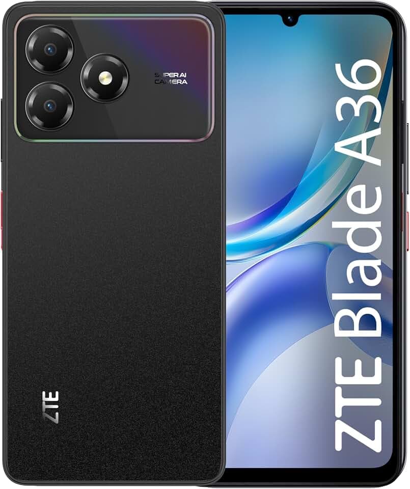 ZTE Blade A36 Smartphone, entsperrt, 4 GB RAM, 64 GB Speicher, 6,75 Zoll (16,75 cm), Nebula Black