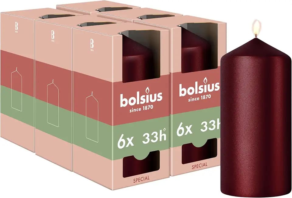 Bolsius - Special Essentials - Glatte Stumpenkerzen - 4 stk; - Rot Metallic - 12cm - Dekorative Kerzen - Enthält natürliches Pflanzenwachs - Ohne Palmöl