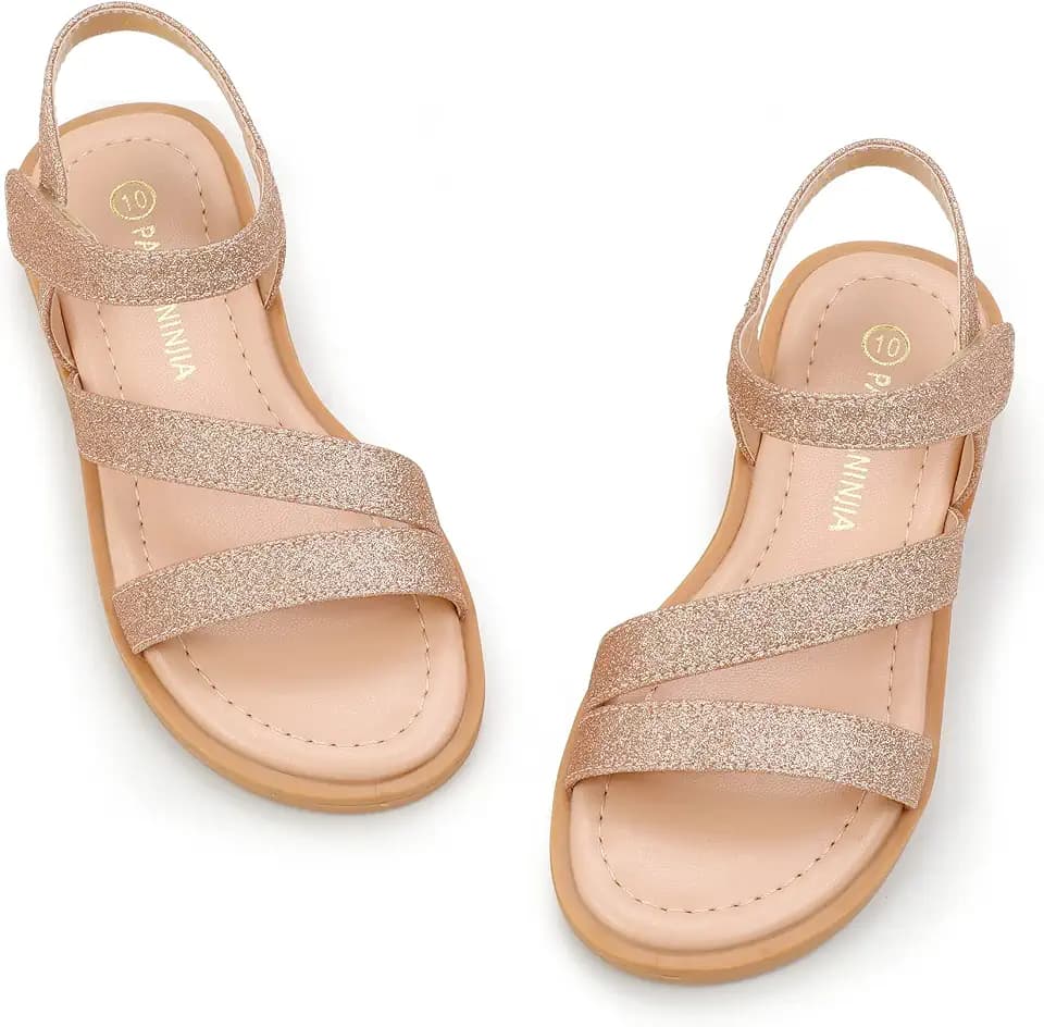PANDANINJIA Girls Sandals Summer Toddler Little Big Kids Flat Dress Shoes