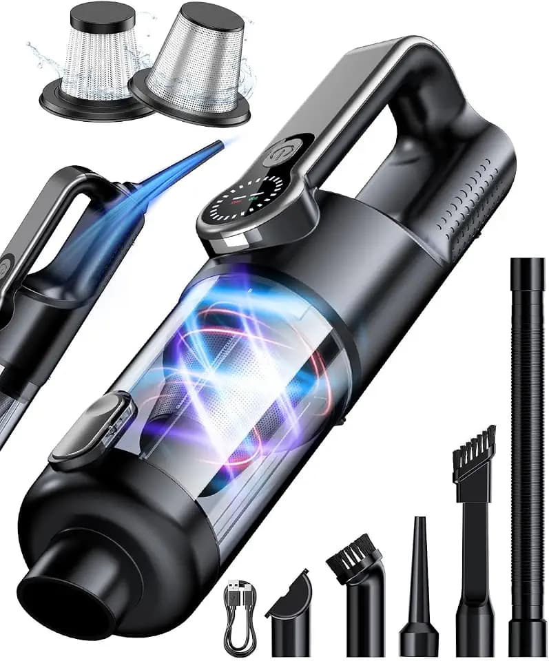 Cordless Handheld Vacuum Cleaner, 2-in-1 Vacuum & Blower, 36000Pa Suction Brushless Motor, Car Vacuum with LED Light, Lightweight, Portable for Car, Home, Office and Outdoor Use, Black