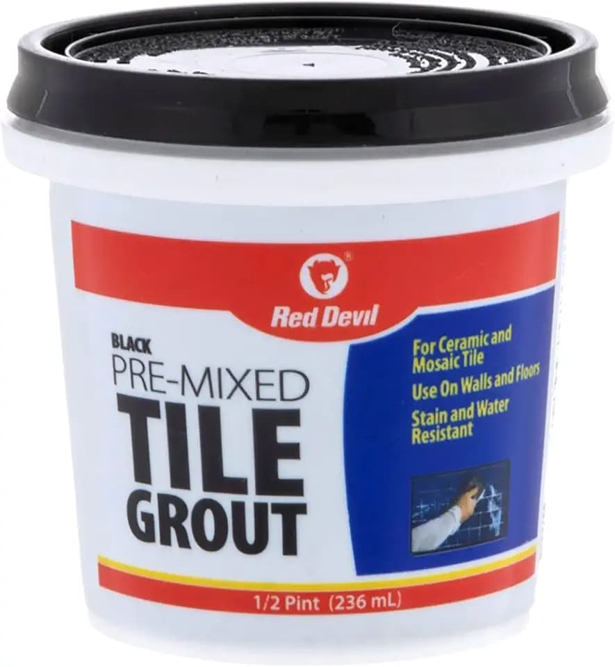 Red Devil 042260 Pre-Mixed Tile Grout - Professional Quality, Excellent Adhesion, Ideal for Wall & Floor Use - 1/2 Pint, Black, Made in USA