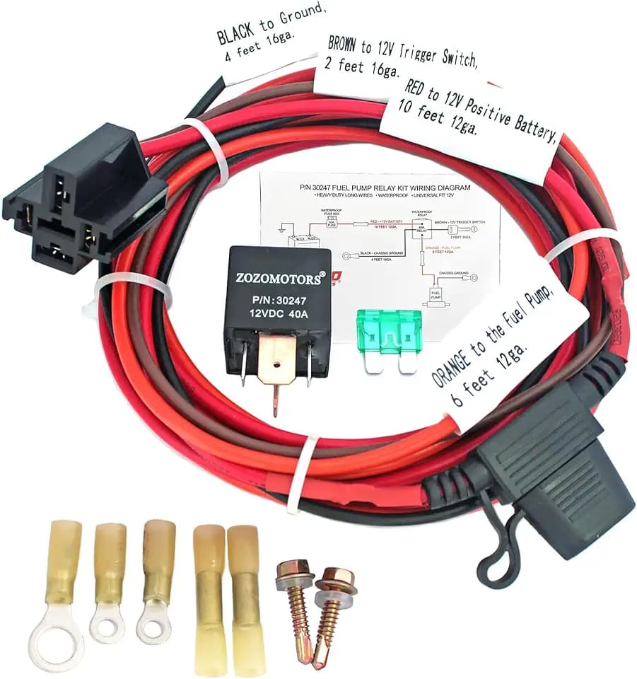Electric Fuel Pump Relay Kit 40A Waterproof Heavy Duty Universal Fit 12V