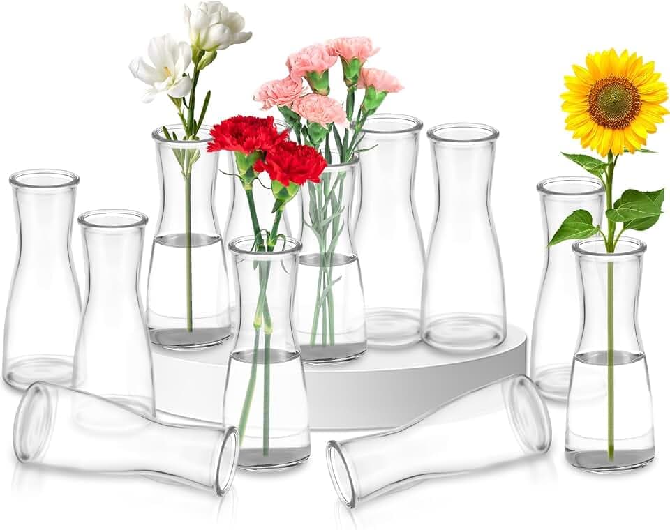 12 Stück Mini Glasvasen für Tischdeko, 175ml, Klare Vasen Deko