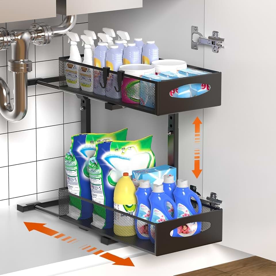 Housolution Unter Waschbecken Spüle Organizer Unterschrank Regal, Schwarz