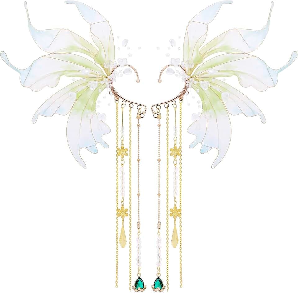 FRESHME Butterfly Elf Ear Cuffs - Fairy Ear Cuffs with Tassel Non Pierced Mermaid Ears for Women Renaissance Accessories