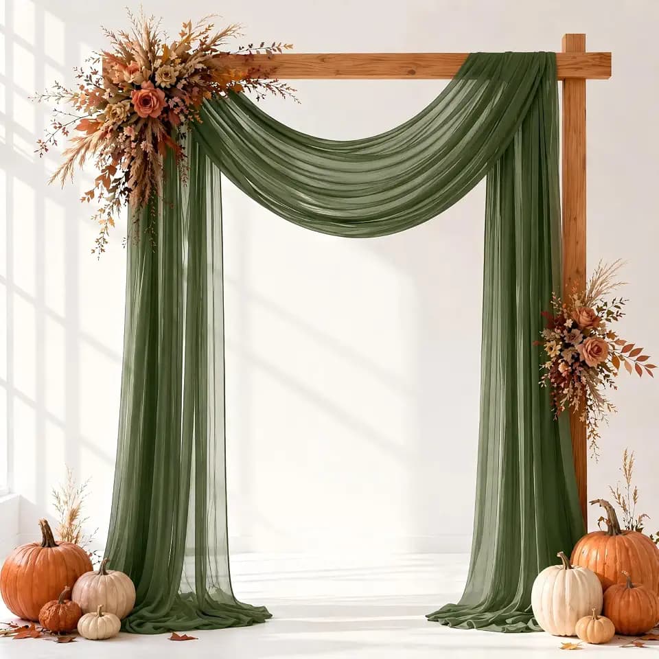 Olive Green Wedding Arch Draping Fabric Sheer Curtain Drapes 2 Panels | 20ft Extra Long Shimmery Backdrop Curtains Bulk for Wedding Anniversary Party Fall Outdoor Events Drapery Backgrounds
