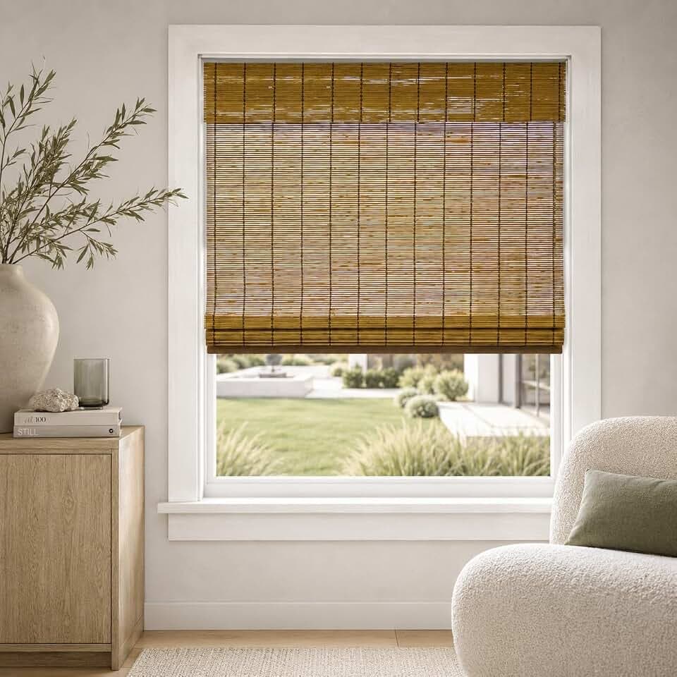 Chicology Bambus-Raffrollos, umweltfreundlich, lichtfilternd, für Fenster, ideal für Zuhause, Modell: Fuchs, 88,9 x 162,5 cm (B x H)