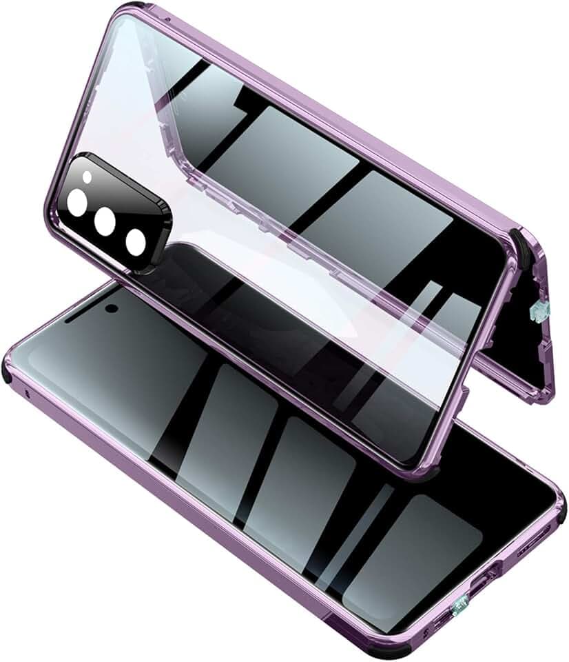 Anti-Peep-Peep-Peep-Schutzhülle für Samsung Galaxy S20 FE 5G/S20 Lite, magnetische Adsorption, 360°-Schutz, Klapphülle mit Kameraschutz, doppeltes gehärtetes Glas, Metall-Stoßrahmen (Roségold)