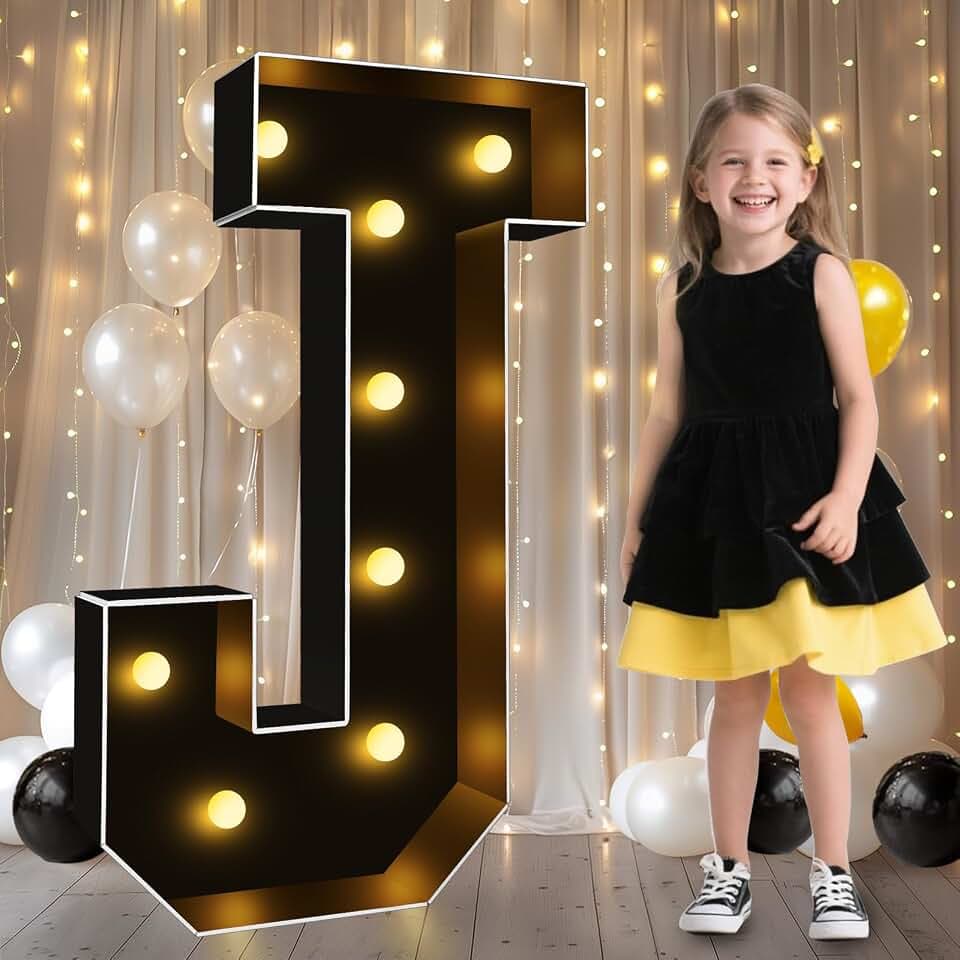 Pooqla 3FT Marquee Light Up Letters, Black Large Letter J Party Decorations