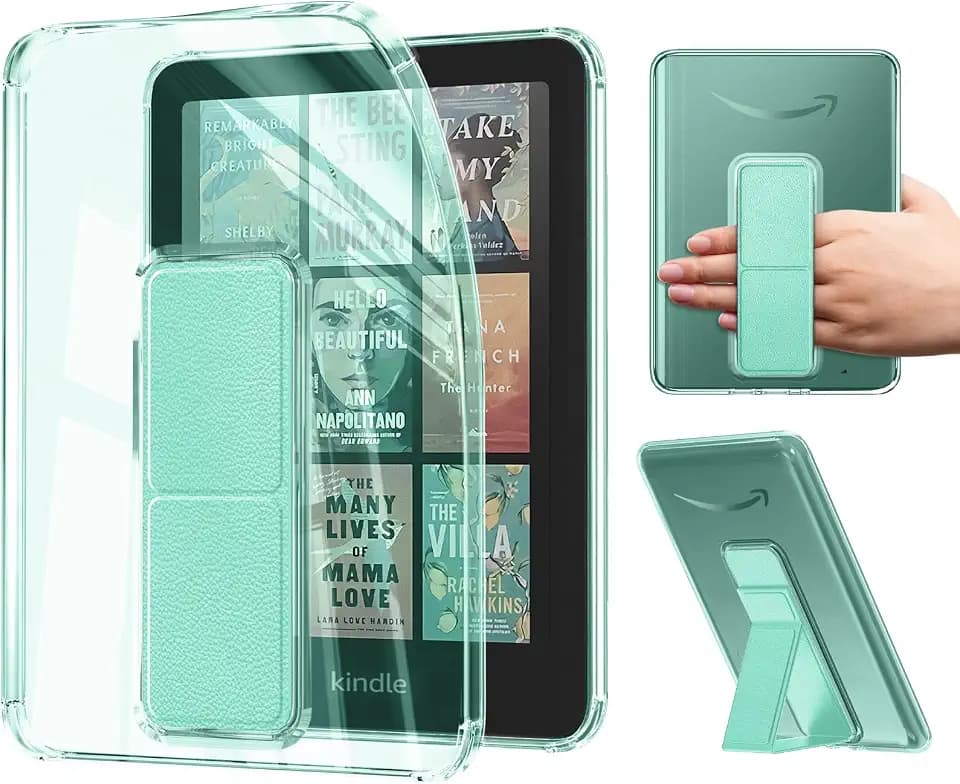 Clear Case with Stand for 7" All-New Kindle Paperwhite Cases 2024 (12th Gen) & Kindle Colorsoft Signature Edition | Anti-Yellowing, Ultra Slim Scratch-Proof Kindle Cover with Left-and-Right Hand Strap