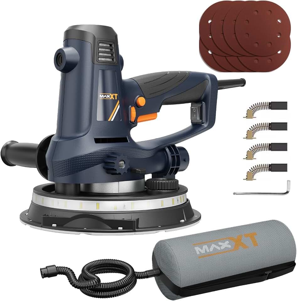 MAXXT 810W Trockenbau-Wandschleifer, Elektrische Schleifmaschine mit variabler Drehzahl (1500–2800 U/min), einstellbarer Absaugung, für Grob- und Feinschliff, inklusive Selbstabsaugung