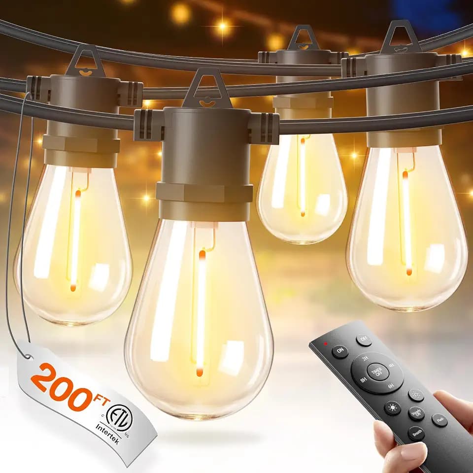addlon 200FT LED Outdoor String Lights, Waterproof Dimmable Bulbs for Patio