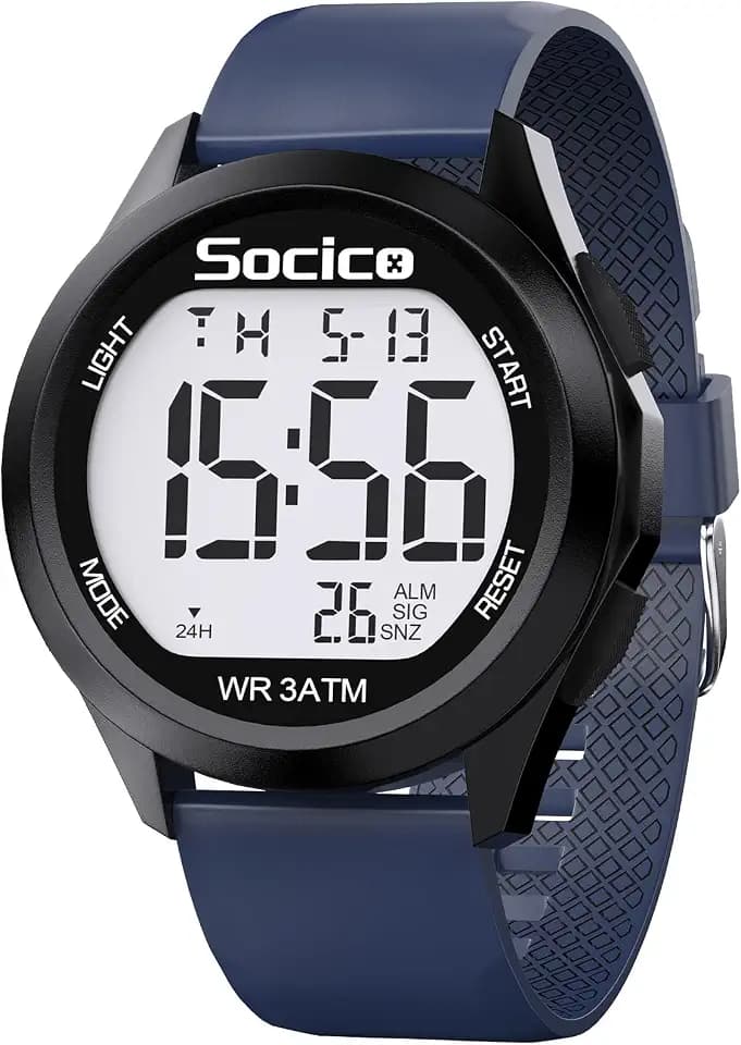 SOCICO Men Digital Watch Waterproof 12/24H Military Style Backlight